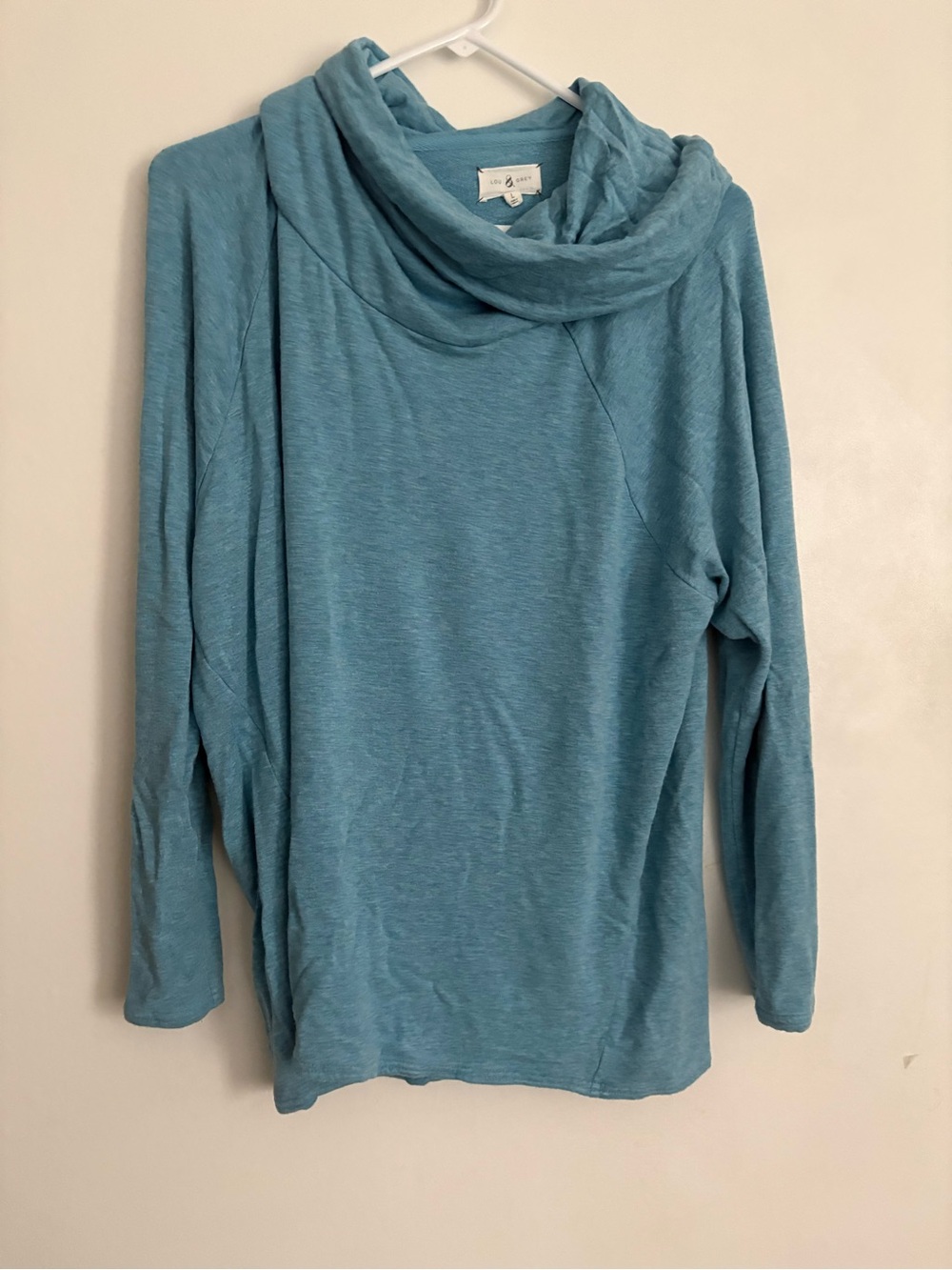Lou and Grey Blue cowl Collar Top Large Long Sleeve